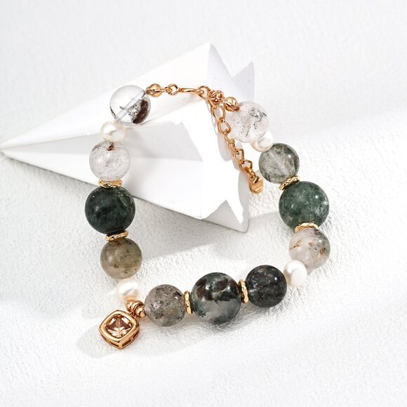 🌿 Artisan Original Design Green Phantom "Garden" Quartz & Pearl Bracelet | S925 - Picture 5 of 8